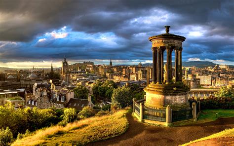 Cityscape Edinburgh Scotland Clouds Sunlight Monuments Uk