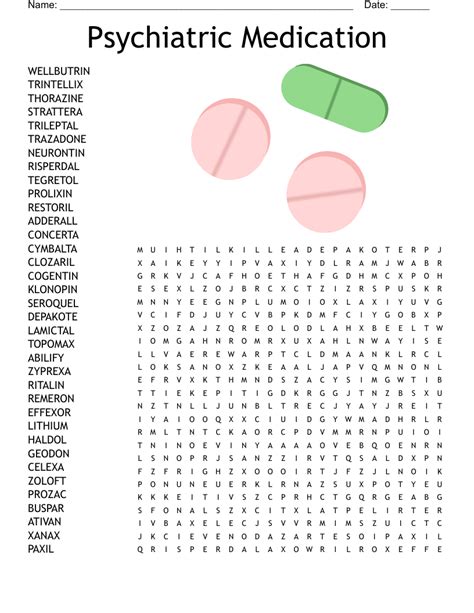 Medication Word Search Printable