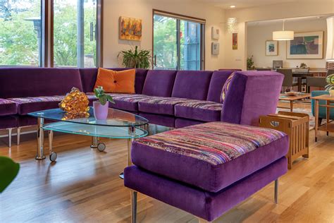 Sw Portland Or Modern Living Room With A Vivid Purple Velvet