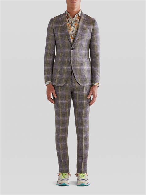 Check Wool Deconstructed Suit Grey Etro Mens Suits ⋆ Campbell Ec