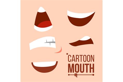 Cartoon Mouth Set Vector Tongue Smile Teeth Expressive Emotions