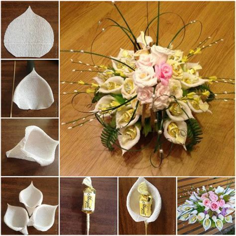 There is no need to choose between candy and flowers! Wonderful DIY Lily Flower Bouquet With Chocolate