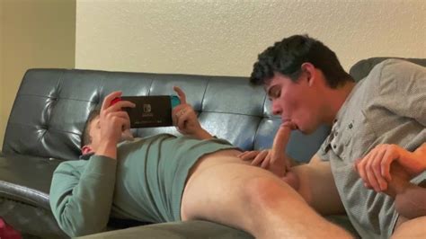 jock lets twink suck and ride while he games surprise dick