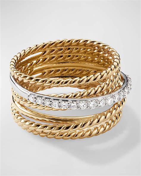 David Yurman Crossover Ring With Diamonds In 18k Gold 12mm Neiman Marcus