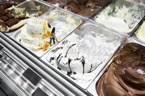 Various Flavors Of Gelato In Italy Creamy Italian Ice Cream In Shop