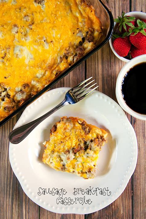 This slow cooker casserole is made with delicious ingredients like sour cream, pasta, shredded cheese, and even crushed potato chips. Sausage Breakfast Casserole | Plain Chicken