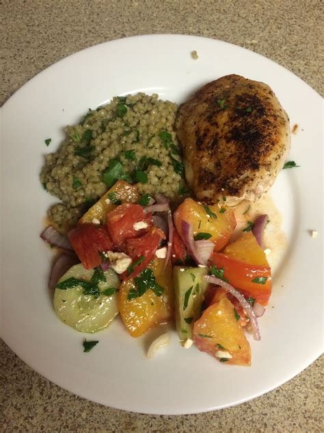 A nutritious salad made with chicken, couscous, cherry tomatoes and feta cheese. Chicken with cous cous and tomato salad. (With images ...