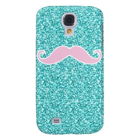 Girly Pink Mustache On Teal Glitter Effect Samsung Galaxy S4 Cases 39