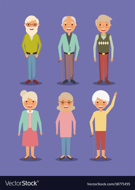 Group Grandpa And Grandma Elderly People Standing Vector Image