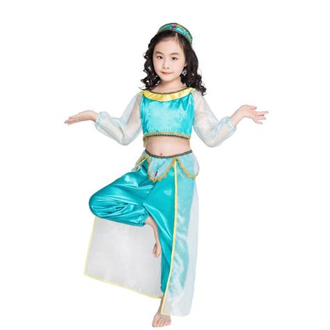 Girls Genie Princess Jasmine Costume Storybook Aladdin Lamp Cosplay