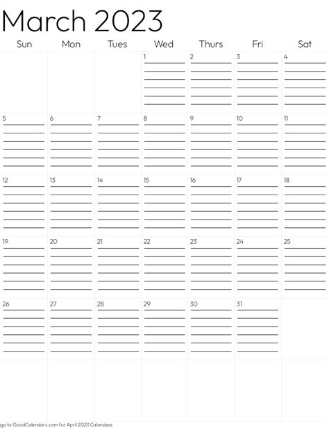 Select A Style For Your March 2023 Calendar In Portrait