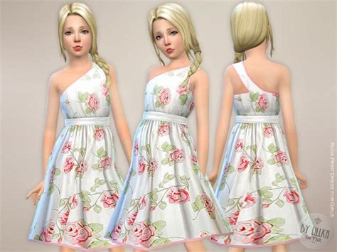 The Sims Resource Rose Print Dress For Girls By Lillka Sims 4 Downloads