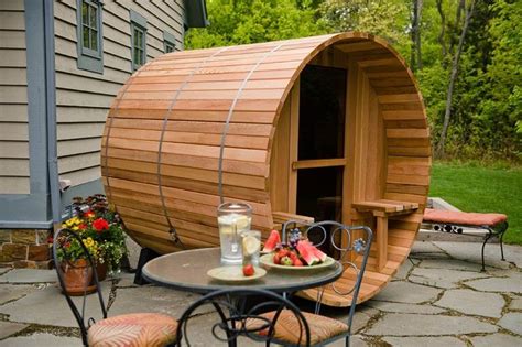 Canopy Barrel Sauna The Front Wall Section Is Set Back To Enhance The