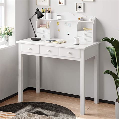Adorneve Teen Writing Desk With Hutch Drawers Babe Desk Study Table White Walmart Com