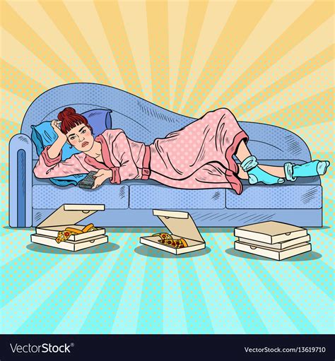 Pop Art Lazy Woman Lying On Sofa And Watching Tv Vector Image
