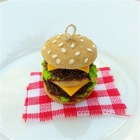Double Hamburger With Cheese And Barbecue Sause Polymer Clay Charm