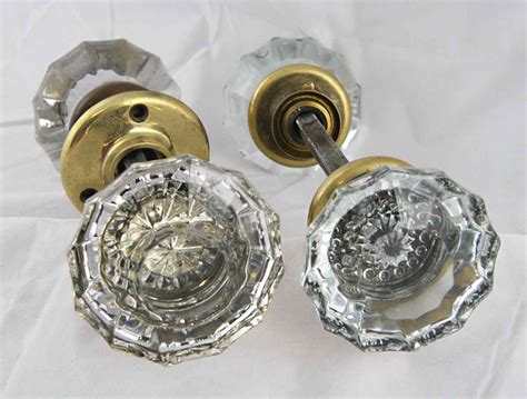 Antique Extra Large Fluted Glass Door Knob Set With Rosettes Olde Good Things