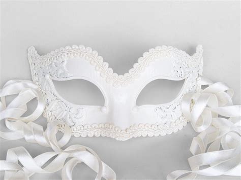 White Masquerade Mask With Lace Venetian Style Halloween