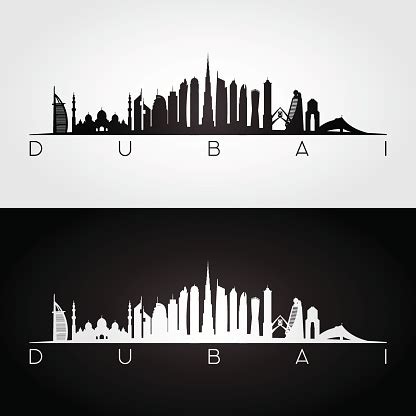 Dubai skyline silhouette on sunset background. Dubai Uae Skyline And Landmarks Silhouette Stock ...