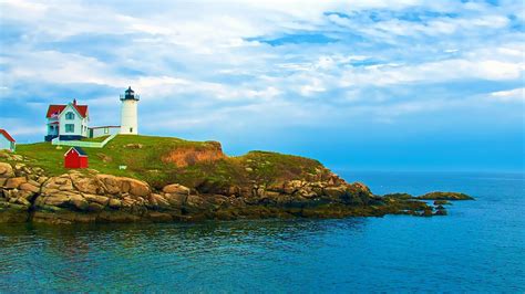 Lighthouse On York Beach Maine Nature Scenery Wallpaper Preview