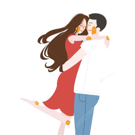 Cartoon Hand Painted Hug Couple Illustration Material Hand Draw Cartoon Embrace Png