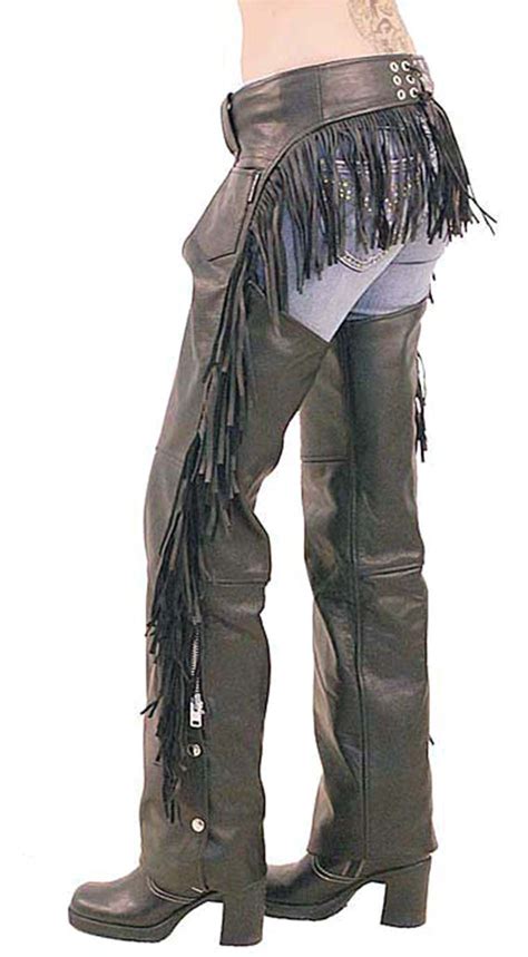 Women S Leather Chaps W Rear Fringe C766f In 2019 Motorcycle Chaps Cowgirl Chaps Biker Leather