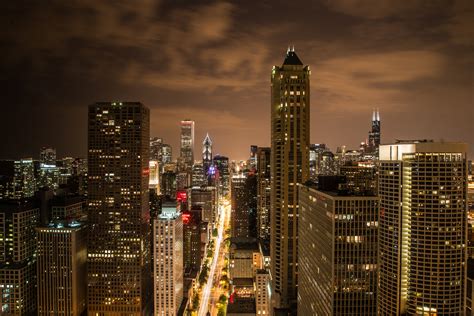 Building Top View During Night Time Chicago Hd Wallpaper Wallpaper Flare