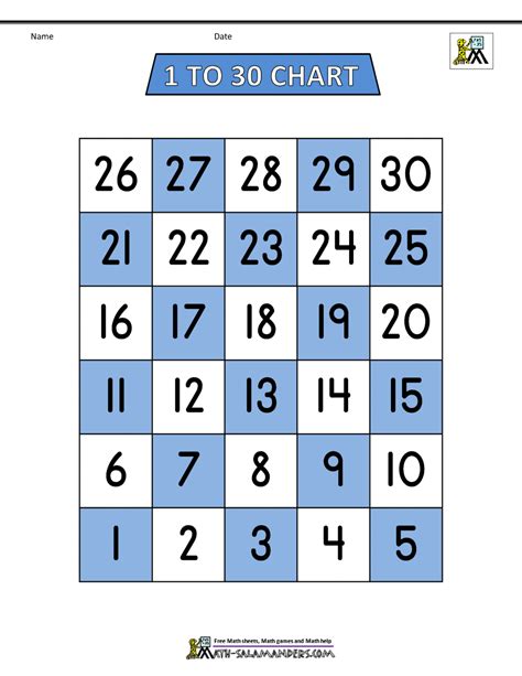 Printable Number Chart 1 30 Class Playground Printable Numbers 1 30 Images