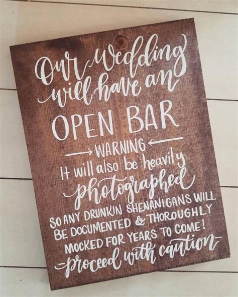 Wooden Wedding Open Bar Shenanigans Sign Wedding Bar Sign Open Bar
