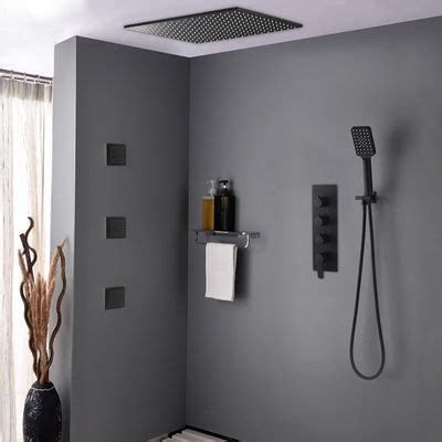 Thermostatic Matte Black Shower System Large Rainfall Shower Head