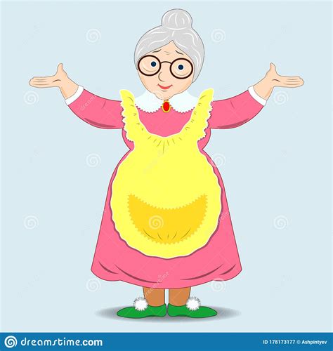 A Flat Drawing Of A Smiling Grandmother. Cute Granny With Glasses ...
