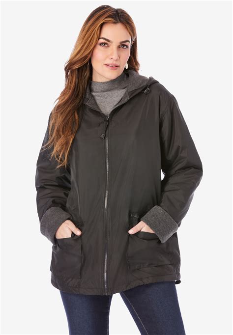 Roamans Womens Plus Size Hooded Jacket Wfleece Lining Ebay