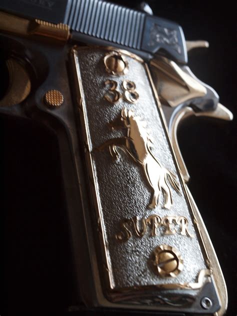 38 Super 1911 German Silver 24k Gold Plated Bronc Pistol Grips Otp Rg