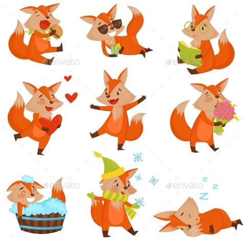 Cartoon Fox Character Set By Happypictures Graphicriver