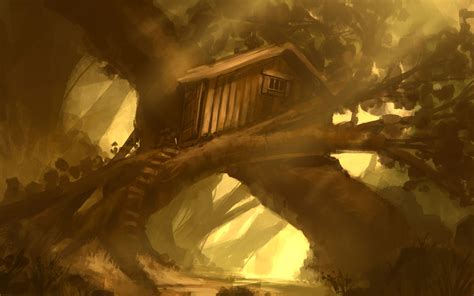 Download Wallpaper 3840x2400 Building Forest Hut Art 4k Ultra Hd 16