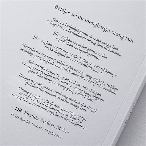 Jangan pernah mengikuti jalan orang lain kecuali jika kamu berada di hutan dan kamu tersesat dan kamu melihat jalan. Firanda Andirja Official on Instagram: ". "Belajar selalu menghargai orang lain" . Karena ...