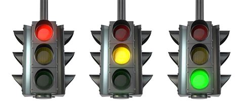 Set Of Traffic Lights Red Green And Yellow Stock Photo Download Image