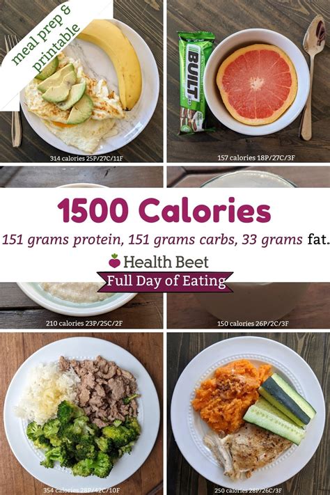 Meal Prep And Printable For 1500 Calorie Day 404020 Health Beet