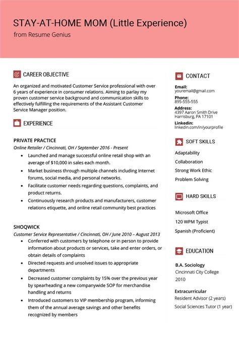 How To Write A Stay At Home Mom Resume Resume Examples Resume