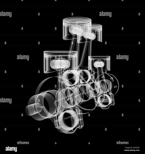 Pistons And Crankshaft X Ray Style Isolated On Black Background 3d