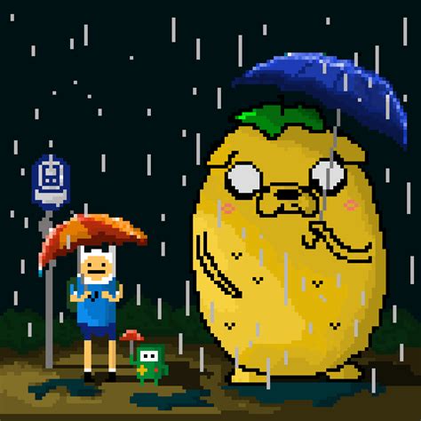 Finn Jack Adventuretime Raining Rain Totoro  Animated Pixel