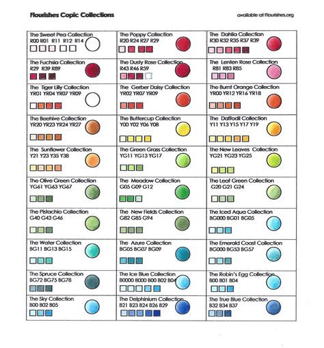 Michelles Mbellishments Flourishes Copic Color Combinations Chart