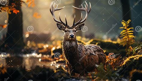 Cute Stag In Winter Forest Horned Looking Beauty In Nature Generated