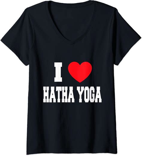 Womens I Love Hatha Yoga V Neck T Shirt Uk Fashion