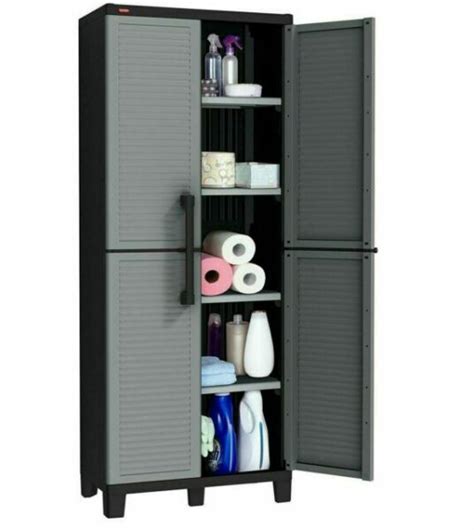Keter 227138 Space Winner 4 Shelf Resin Storage Cabinet Gray For Sale