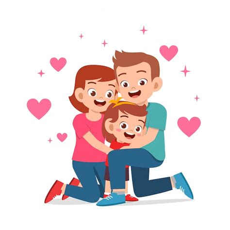 Premium Vector Happy Cute Kid Girl With Mom And Dad