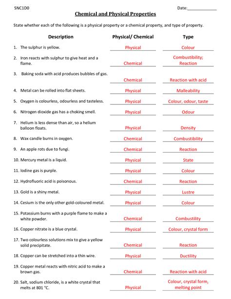 Classifying Matter Worksheet Physical And Chemical Changes Answer Key ...