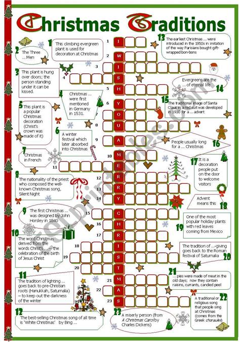 Christmas Traditions Crossword Esl Worksheet By Tecus