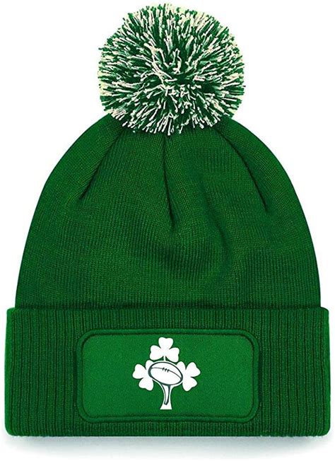 Ireland Rugby Bobble Beanie Hat Green Uk Clothing