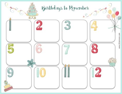 Free Printable Birthday Calendar Template Paper Trail Design Free